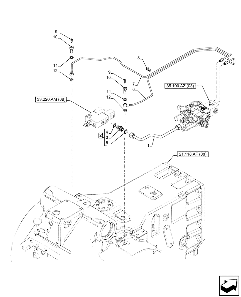 Схема запчастей Case IH PUMA 200 - (33.202.AP[05]) - VAR - 758040, 758042 - HYDRAULIC AND PNEUMATIC TRAILER BRAKE, LINE (33) - BRAKES & CONTROLS