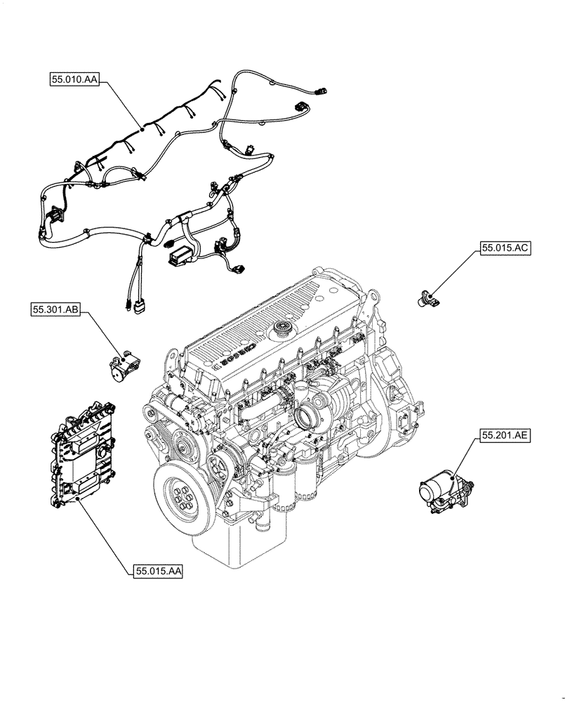 Схема запчастей Case IH F3HFE613F B007 - (55.000.00) - SECTION INDEX - ELECTRICAL SYSTEMS (55) - ELECTRICAL SYSTEMS