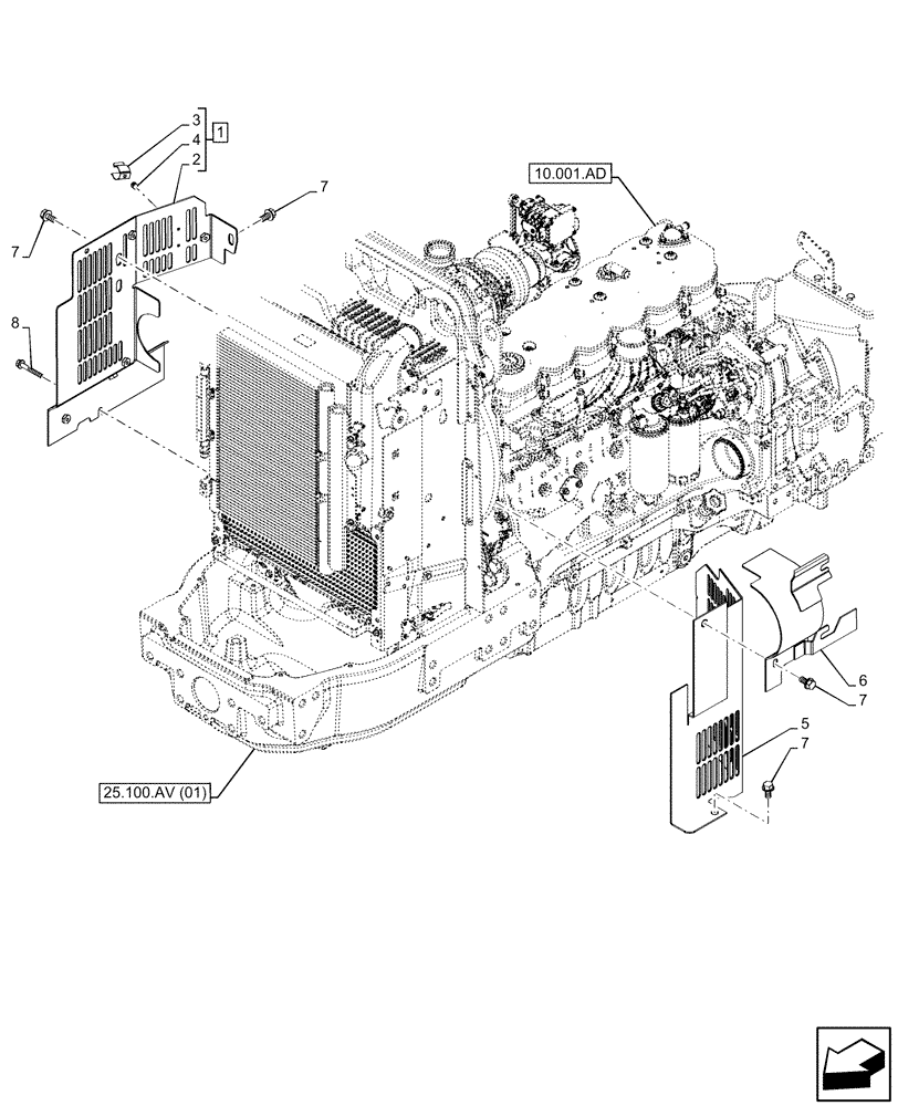 Схема запчастей Case IH PUMA 150 - (90.102.AG[01]) - VAR - 391155, 758037, 758040 - ENGINE SHIELD, W/ TRAILER BRAKE VALVE (90) - PLATFORM, CAB, BODYWORK AND DECALS