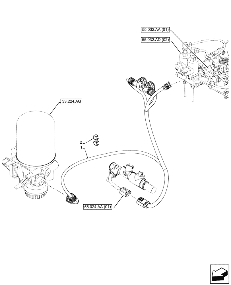 Схема запчастей Case IH PUMA 150 CVT - (55.032.AC[03]) - VAR - 758038, 758039, 758041, 758042, 758043, 758044 - PNEUMATIC TRAILER BRAKE, HARNESS (55) - ELECTRICAL SYSTEMS