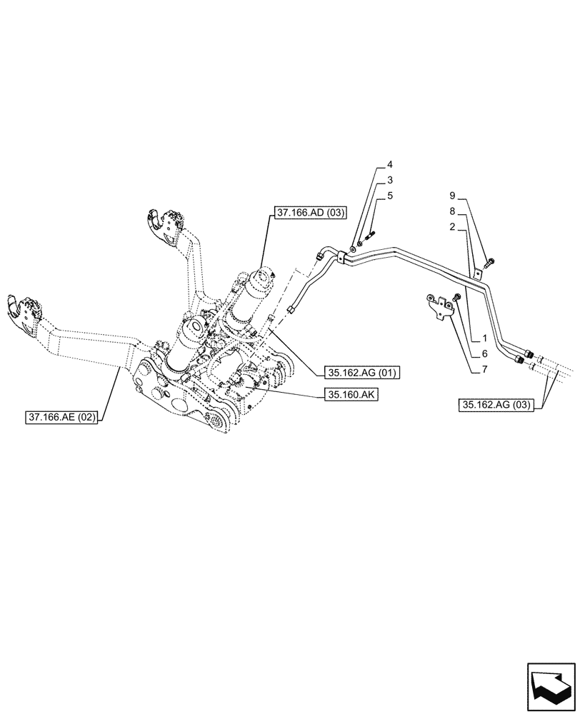 Схема запчастей Case IH PUMA 165 - (35.162.AG[02]) - VAR - 758088, 758089, 758090, 758091, 758092, 758093, 758245, 758246, 758247 - 3 POINT HITCH, FRONT, INTEGRATED HYDRAULIC LIFT, CYLINDER, LINE (35) - HYDRAULIC SYSTEMS