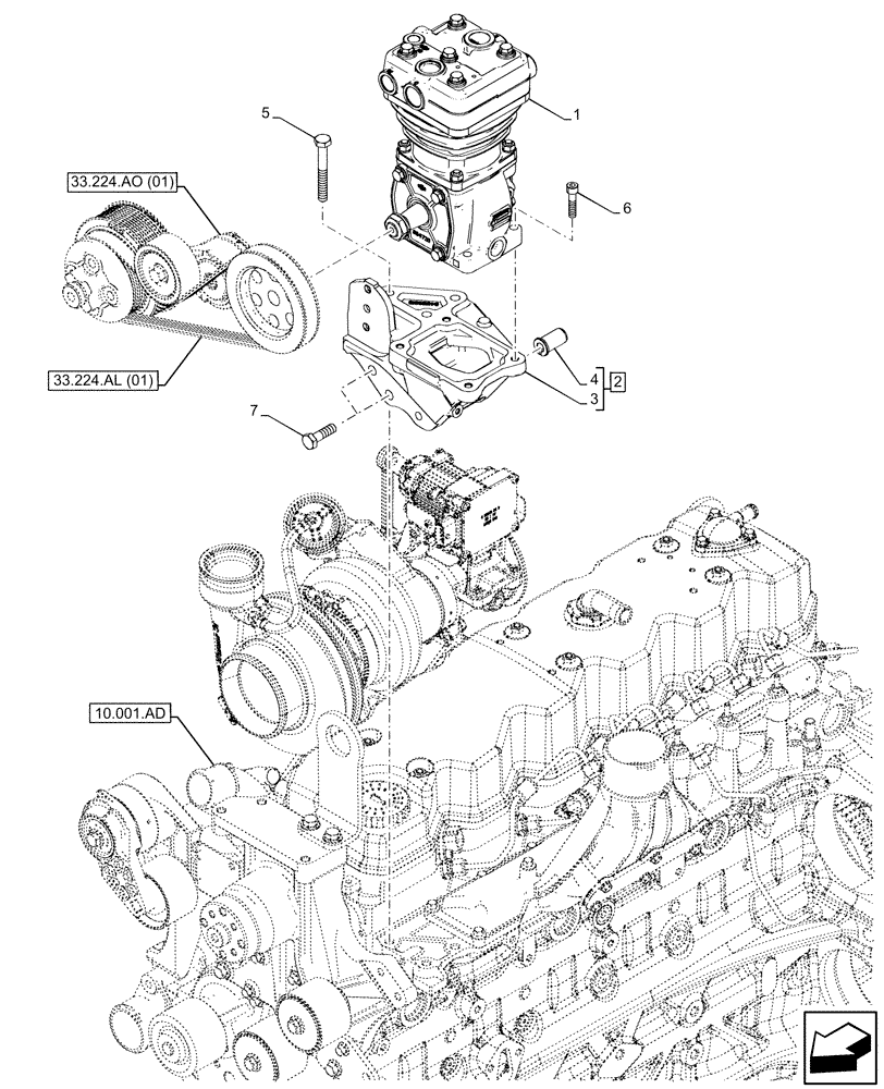 Схема запчастей Case IH PUMA 200 - (33.224.AH[01]) - VAR - 337481, 337482, 337484, 337487, 337487, 337488, 337491 - TRAILER, BRAKE, COMPRESSOR (33) - BRAKES & CONTROLS