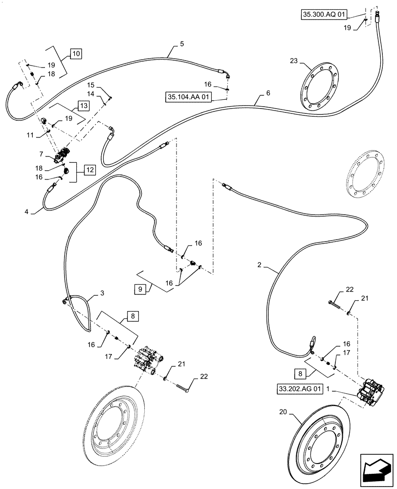 Схема запчастей Case IH PATRIOT 2250 - (33.202.AP[01]) - SERVICE BRAKE ASSY (33) - BRAKES & CONTROLS