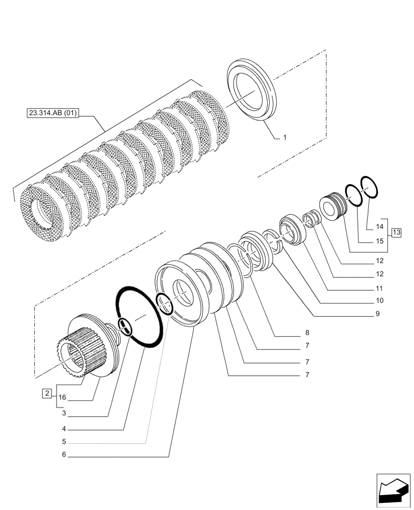 Схема запчастей Case IH PUMA 150 CVT - (23.314.AB[03]) - VAR - 392138, 332342 - DRIVE HYDRAULIC CLUTCH, HUB, CVT (23) - FOUR WHEEL DRIVE SYSTEM