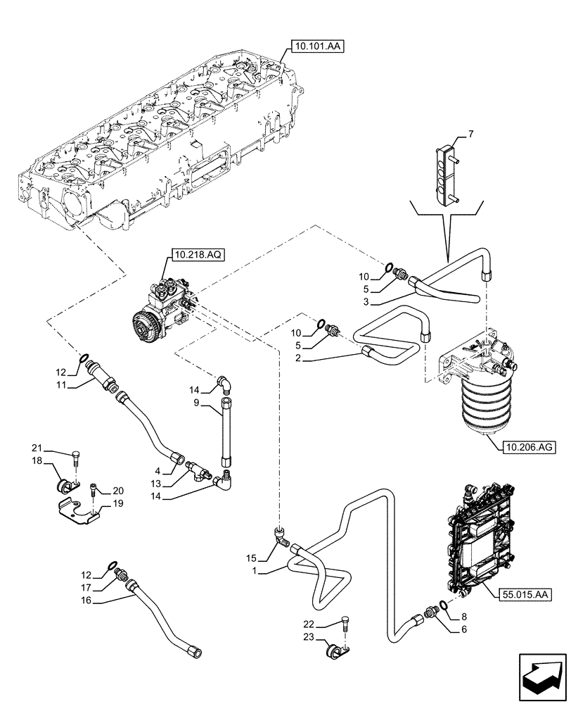 Схема запчастей Case IH F3HFE613F B007 - (10.210.AF) - FUEL SUPPLY LINES (10) - ENGINE