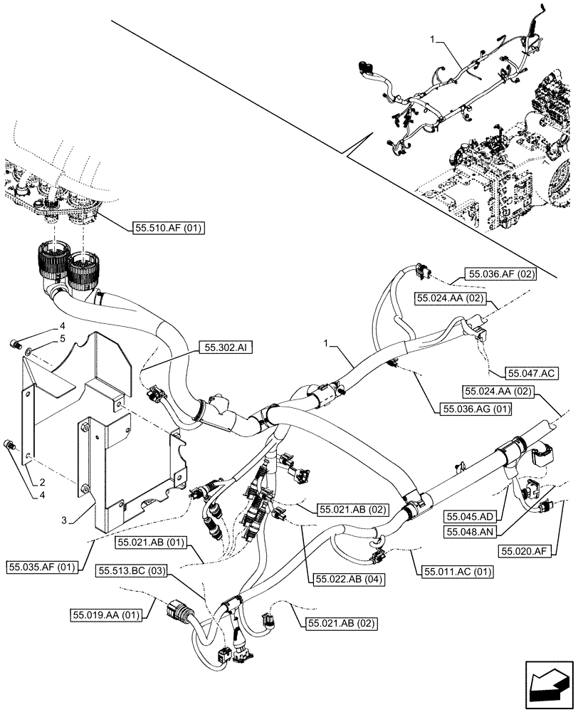 Схема запчастей Case IH PUMA 165 CVT - (55.024.AA[01]) - VAR - 391161, 758055, 391374, 758935 - TRANSMISSION, HARNESS, CVT, W 140 L/MIN AND 120 L/MIN CHARGE PUMP, W EHRS AND ISOBUS (55) - ELECTRICAL SYSTEMS