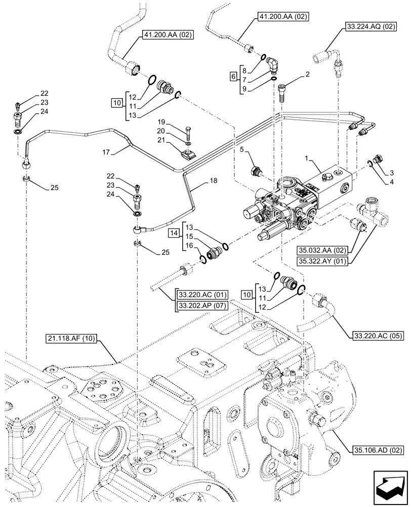 Схема запчастей Case IH PUMA 220 - (35.100.AZ[06]) - VAR - 337482, 337491 - HYDRAULIC AND PNEUMATIC TRAILER BRAKE, LINES, ANTILOCK BRAKING SYSTEM (ABS), UK (35) - HYDRAULIC SYSTEMS