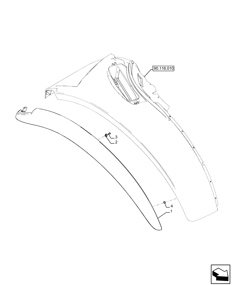 Схема запчастей Case IH FARMALL 120U - (90.116.020) - VAR - 744714, 758315 - REAR FENDER EXTENSION (90) - PLATFORM, CAB, BODYWORK AND DECALS