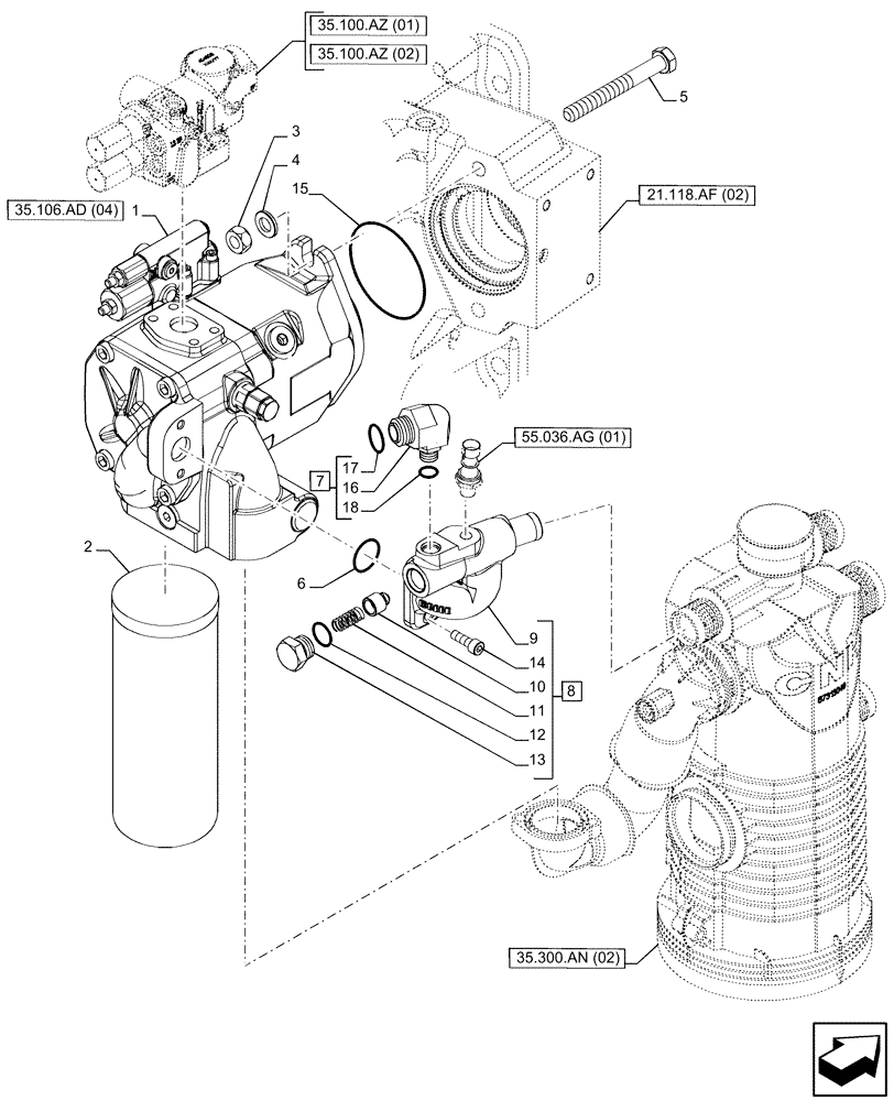 Схема запчастей Case IH PUMA 165 - (35.106.AD[03]) - VAR - 391155, 758037, 758038, 758039, 758040, 758041, 758042, 758043, 758044 - VARIABLE DELIVERY HYDRAULIC PUMP, W/OTRAILER BRAKE VALVE (35) - HYDRAULIC SYSTEMS