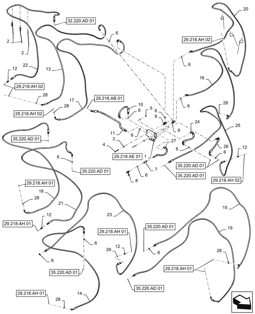 Схема запчастей Case IH PATRIOT 2250 - (29.218.AS[03]) - WHEEL MOTOR CONTROL AND PARKING BRAKE LINES (29) - HYDROSTATIC DRIVE