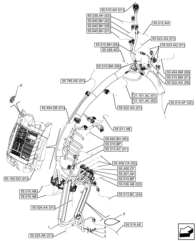 Схема запчастей Case IH PUMA 220 - (55.510.AF[01]) - CAB, MAIN HARNESS (55) - ELECTRICAL SYSTEMS