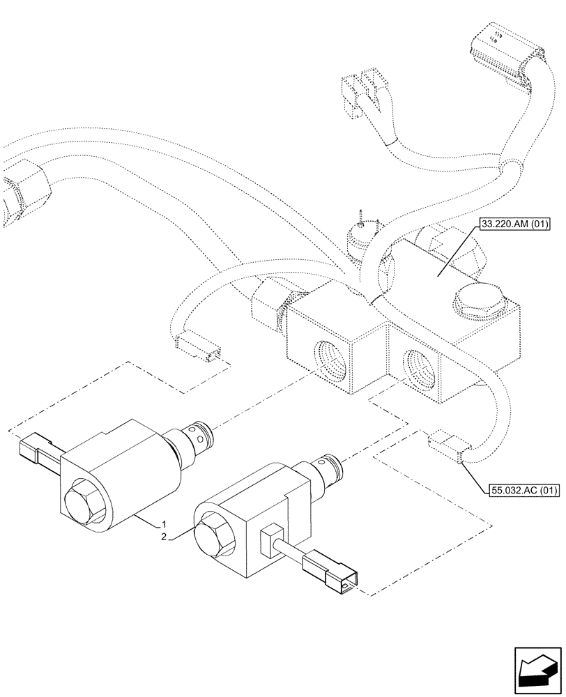 Схема запчастей Case IH PUMA 220 - (55.032.AD[01]) - VAR - 337487, 758040, 758042 - HYDRAULIC AND PNEUMATIC TRAILER BRAKE, MANIFOLD, SOLENOID, ITALY (55) - ELECTRICAL SYSTEMS