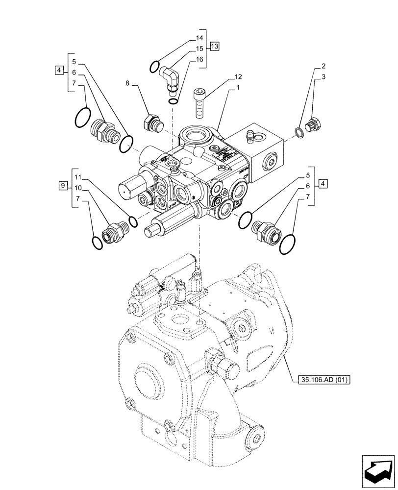 Схема запчастей Case IH PUMA 220 - (35.100.AZ[03]) - VAR - 758040, 758042 - PRIORITY VALVE, ITALY (35) - HYDRAULIC SYSTEMS