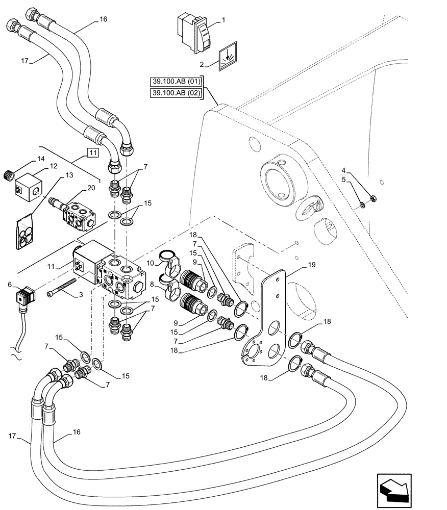 Схема запчастей Case IH FARMLIFT 525 - (35.204.BJ[06]) - VAR - 749296 - REMOTE CONTROL VALVE, LINES (35) - HYDRAULIC SYSTEMS