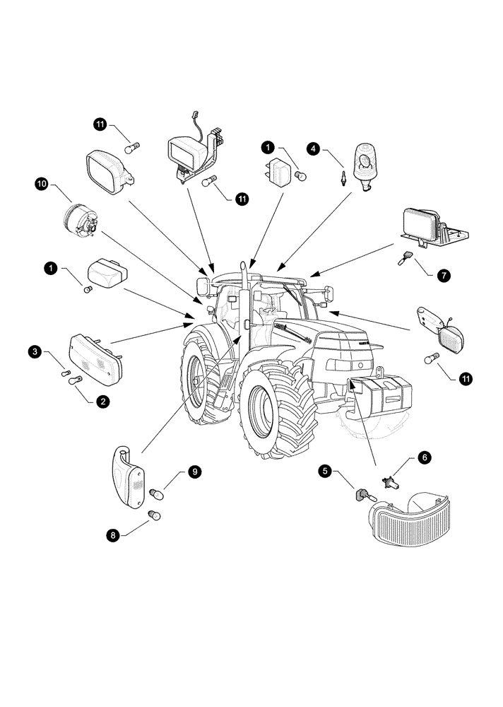 Схема запчастей Case IH PUMA 140 - (0.05.4[04]) - MAINTENANCE PARTS - BULBS (00) - GENERAL