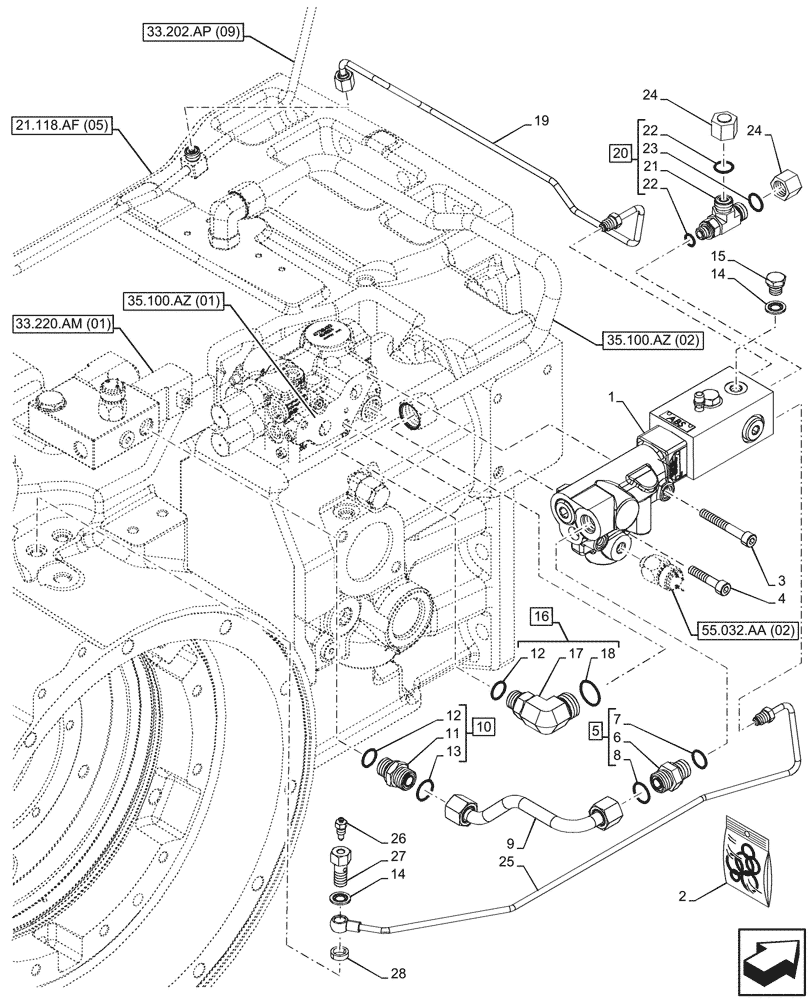 Схема запчастей Case IH PUMA 185 CVT - (33.220.AM[03]) - VAR - 337487 - HYDRAULIC AND PNEUMATIC TRAILER BRAKE, BRAKE VALVE, ITALY, ANTILOCK BRAKING SYSTEM (ABS) (33) - BRAKES & CONTROLS