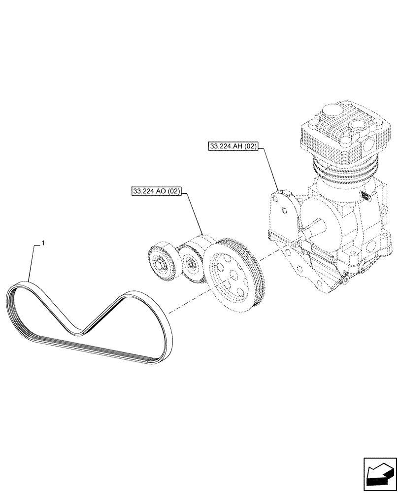 Схема запчастей Case IH PUMA 220 CVT - (33.224.AL[02]) - VAR - 758038, 758039, 758041, 758042, 758043, 758044 - TRAILER, BRAKE, COMPRESSOR, BELT (33) - BRAKES & CONTROLS