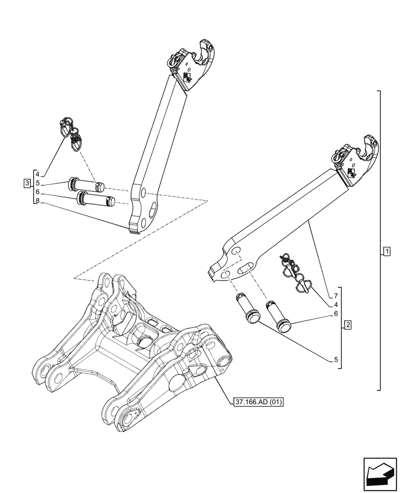 Схема запчастей Case IH PUMA 185 - (37.166.AE[02]) - VAR - 758091, 758245 - 3 POINT HITCH, FRONT, W/ PTO, W/O COUPLING, LOWER LINK (37) - HITCHES, DRAWBARS & IMPLEMENT COUPLINGS