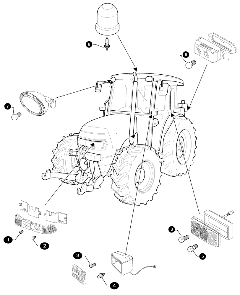 Схема запчастей Case IH JX1085C - (0.05.4[04]) - MAINTENANCE PARTS - BULBS (00) - GENERAL