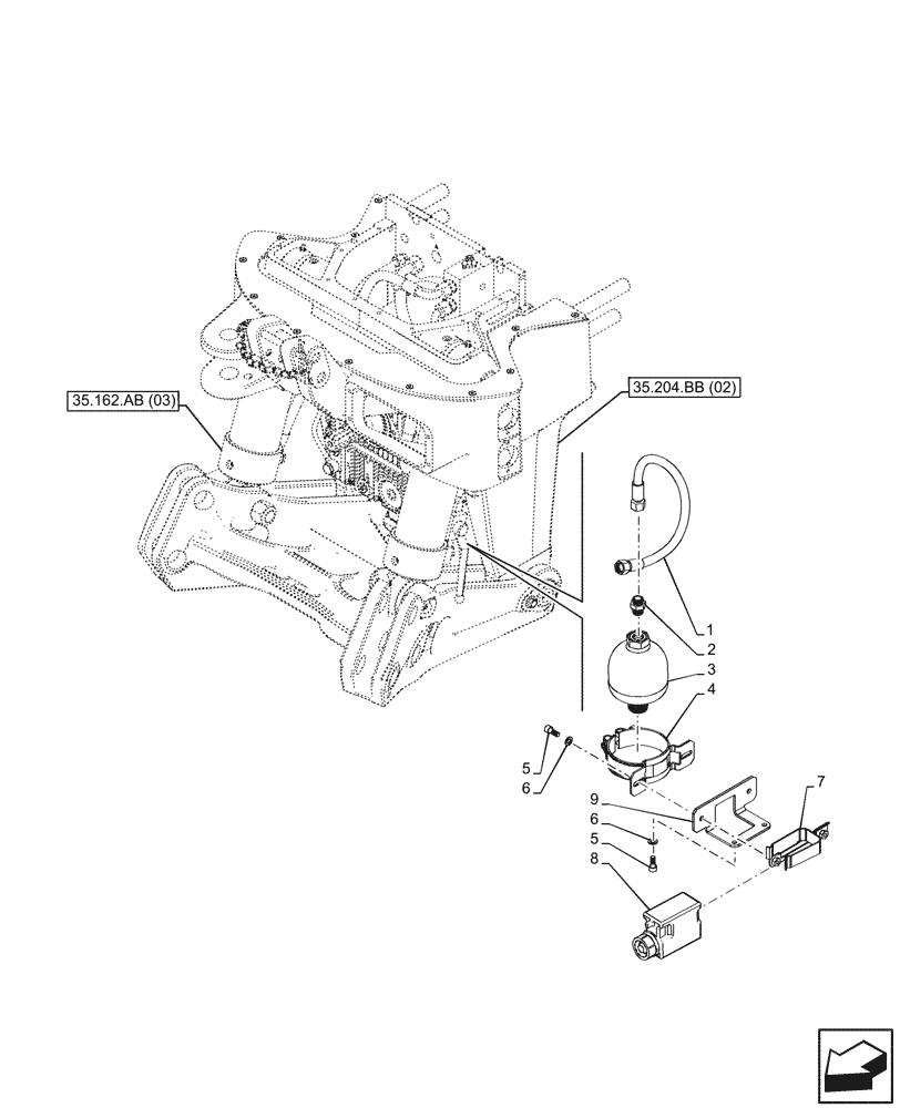 Схема запчастей Case IH PUMA 200 CVT - (35.160.AK[04]) - VAR - 758092, 758246 - 3 POINT HITCH, FRONT, ACCUMULATOR (35) - HYDRAULIC SYSTEMS