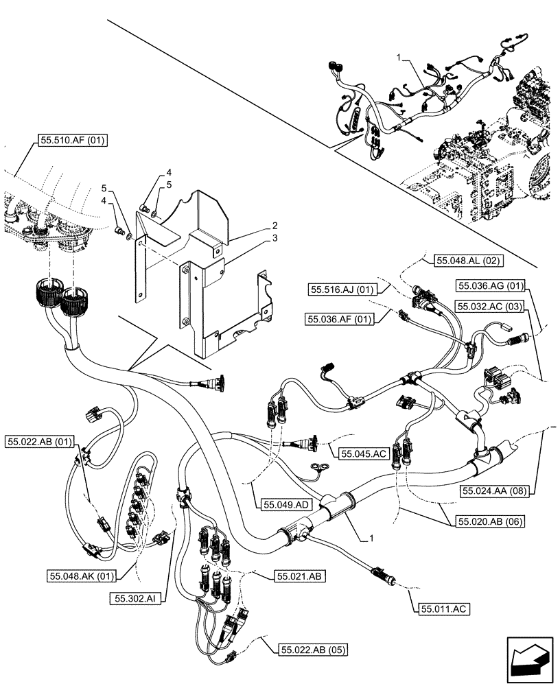 Схема запчастей Case IH PUMA 150 CVT - (55.024.AA[07]) - VAR - 391374 - TRANSMISSION, HARNESS, CVT, W 140 L/MIN AND 120 L/MIN CHARGE PUMP (55) - ELECTRICAL SYSTEMS