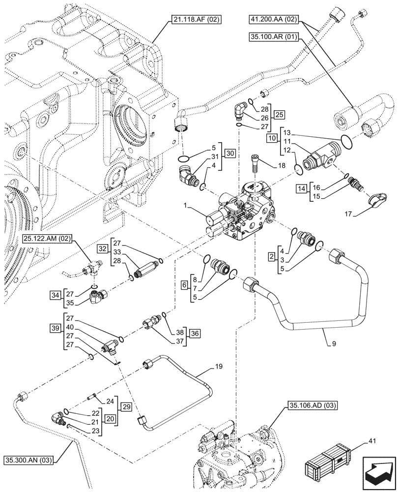 Схема запчастей Case IH PUMA 150 - (35.100.AZ[04]) - VAR - 758037, 758039, 758040, 758042, 758044 - TRAILER BRAKE VALVE (35) - HYDRAULIC SYSTEMS