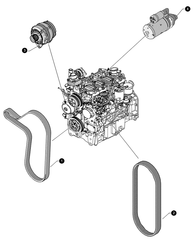 Схема запчастей Case IH JX1085C - (0.05.4[02]) - MAINTENANCE PARTS - STARTER MOTOR, ALTERNATOR, BELTS (00) - GENERAL