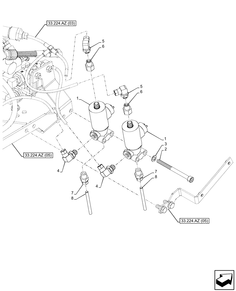 Схема запчастей Case IH PUMA 150 - (55.032.AD[02]) - VAR - 758038, 758039, 758041, 758042, 758043, 758044 - PNEUMATIC TRAILER BRAKE, SOLENOID (55) - ELECTRICAL SYSTEMS