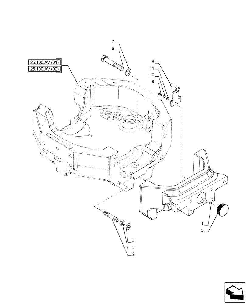 Схема запчастей Case IH PUMA 240 CVT - (25.100.AV[04]) - VAR - 391172 - FRONT AXLE SUPPORT (25) - FRONT AXLE SYSTEM