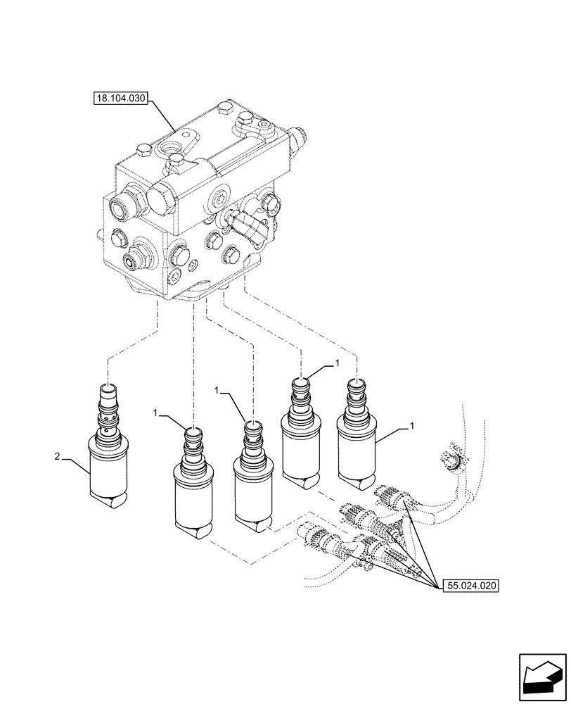 Схема запчастей Case IH FARMALL 120U - (55.048.020) - VAR - 334114, 334117, 334779, 334780 - PTO, CONTROL, SOLENOID VALVE (55) - ELECTRICAL SYSTEMS