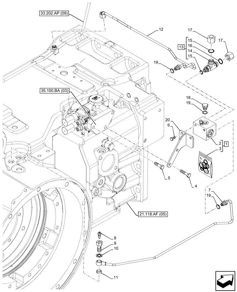 Схема запчастей Case IH PUMA 240 CVT - (33.220.AM[07]) - VAR - 337481, 337484, 337488 - PNEUMATIC TRAILER BRAKE, PIPE, ANTILOCK BRAKING SYSTEM (ABS) (33) - BRAKES & CONTROLS