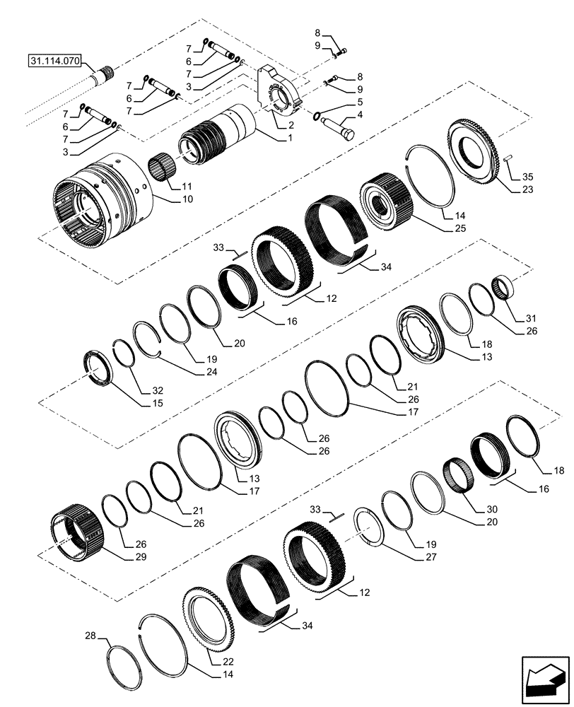 Схема запчастей Case IH FARMALL 110U - (21.152.030) - VAR - 334114, 334117, 334775, 334779, 334780, 390430 - TRANSMISSION, SEMI-POWERSHIFT, INTERNAL, COMPONENTS, CLUTCH MECHANISM (21) - TRANSMISSION