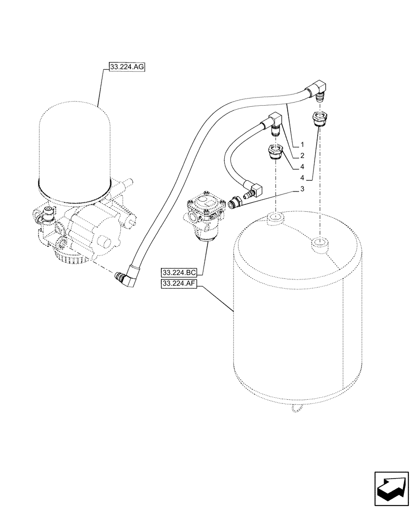 Схема запчастей Case IH PUMA 185 - (33.224.AC) - VAR - 758038, 758039, 758041, 758042, 758043, 758044 - PNEUMATIC TRAILER BRAKE, AIR TANK, LINE (33) - BRAKES & CONTROLS