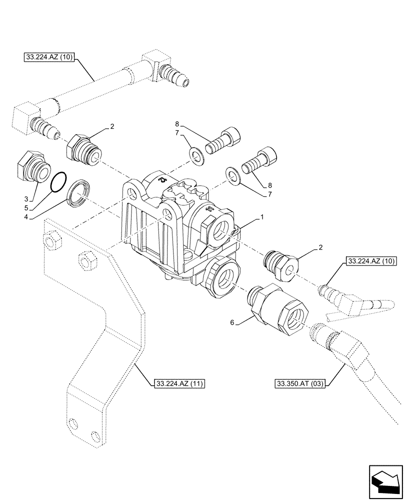 Схема запчастей Case IH PUMA 185 CVT - (33.224.AZ[08]) - VAR - 337484, 337487 - PNEUMATIC TRAILER BRAKE, QUICK-RELEASE, VALVE, ITALY (33) - BRAKES & CONTROLS