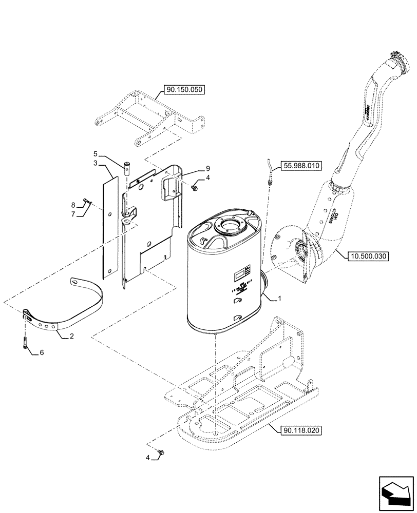 Схема запчастей Case IH FARMALL 120U - (10.500.040) - VAR - 334773, 391263 - EXHAUST SYSTEM, MUFFLER (10) - ENGINE