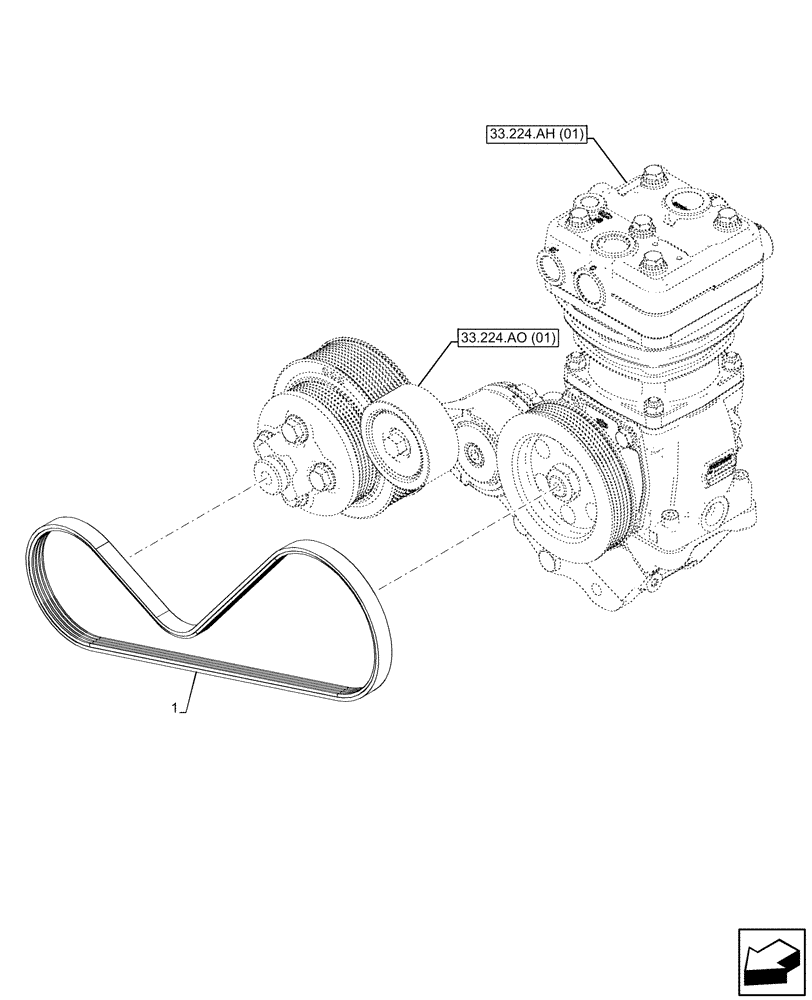 Схема запчастей Case IH PUMA 185 - (33.224.AL[01]) - VAR - 337481, 337482, 337484, 337487, 337487, 337488, 337491 - TRAILER, BRAKE, COMPRESSOR, BELT (33) - BRAKES & CONTROLS