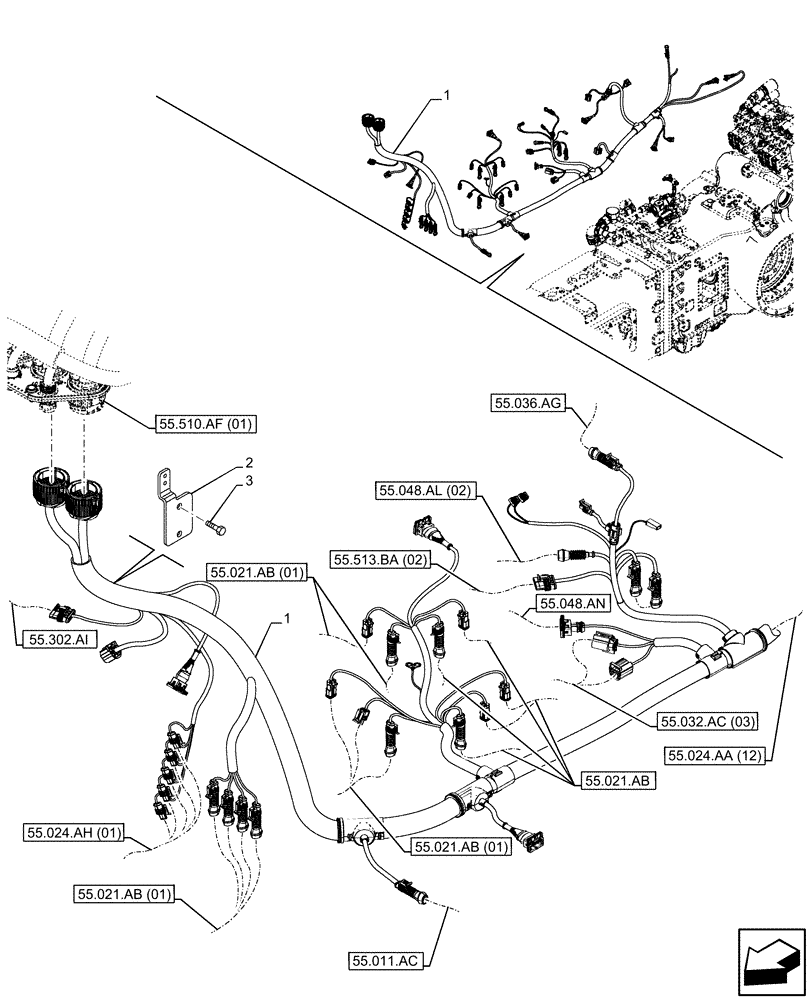 Схема запчастей Case IH PUMA 150 - (55.024.AA[11]) - VAR - 391160 - TRANSMISSION, HARNESS, LESS EHRS AND ISOBUS (55) - ELECTRICAL SYSTEMS