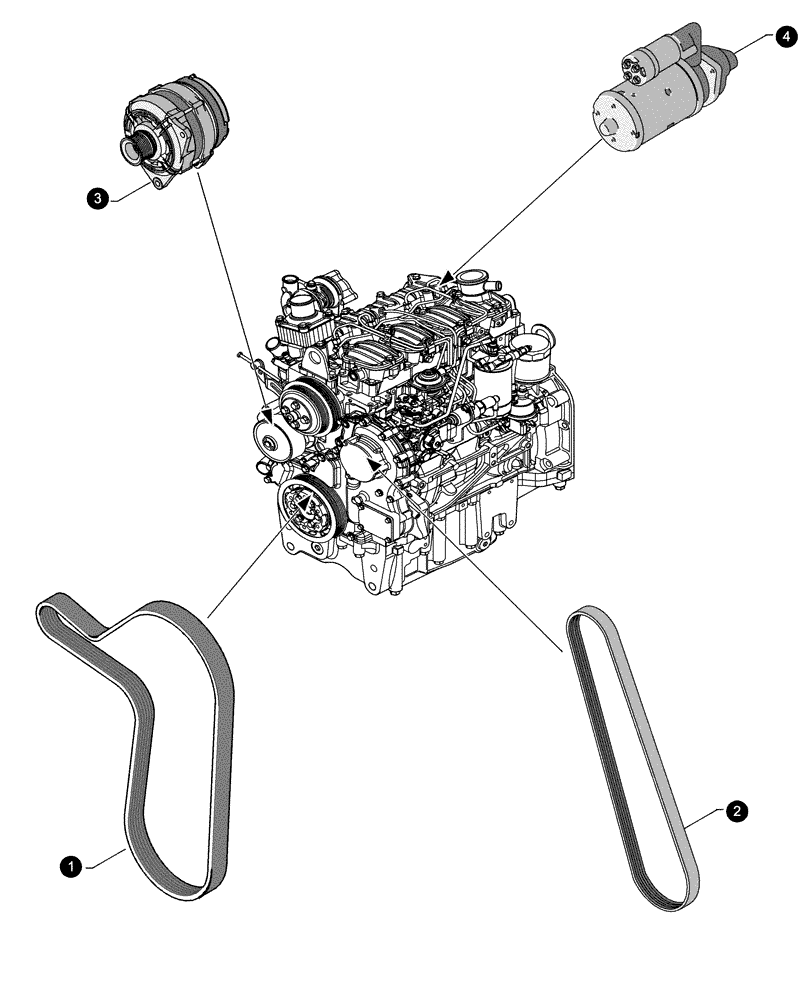 Схема запчастей Case IH FARMALL 65C - (0.05.4[02]) - MAINTENANCE PARTS - STARTER MOTOR, ALTERNATOR, BELTS (00) - GENERAL