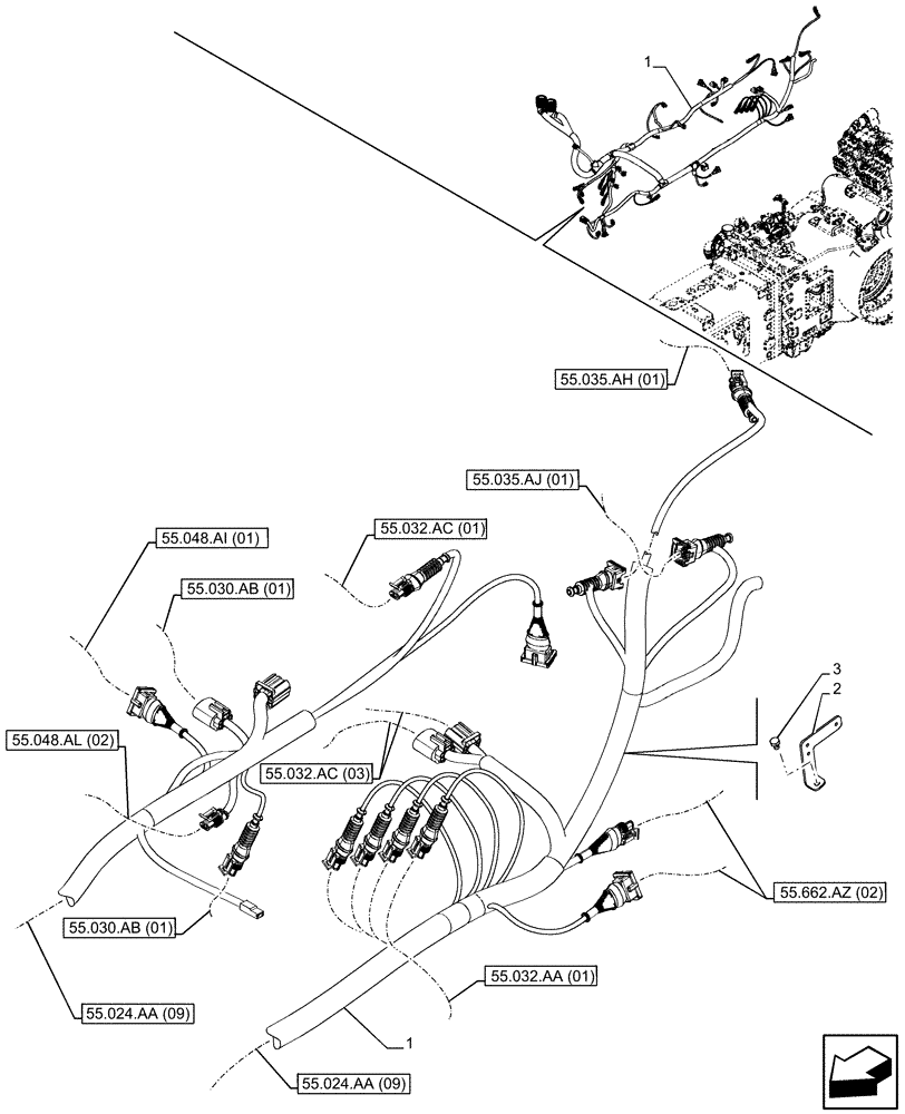 Схема запчастей Case IH PUMA 150 - (55.024.AA[10]) - VAR - 391160 - TRANSMISSION, HARNESS, PWS, W 110 L/MIN CHARGE PUMP (55) - ELECTRICAL SYSTEMS