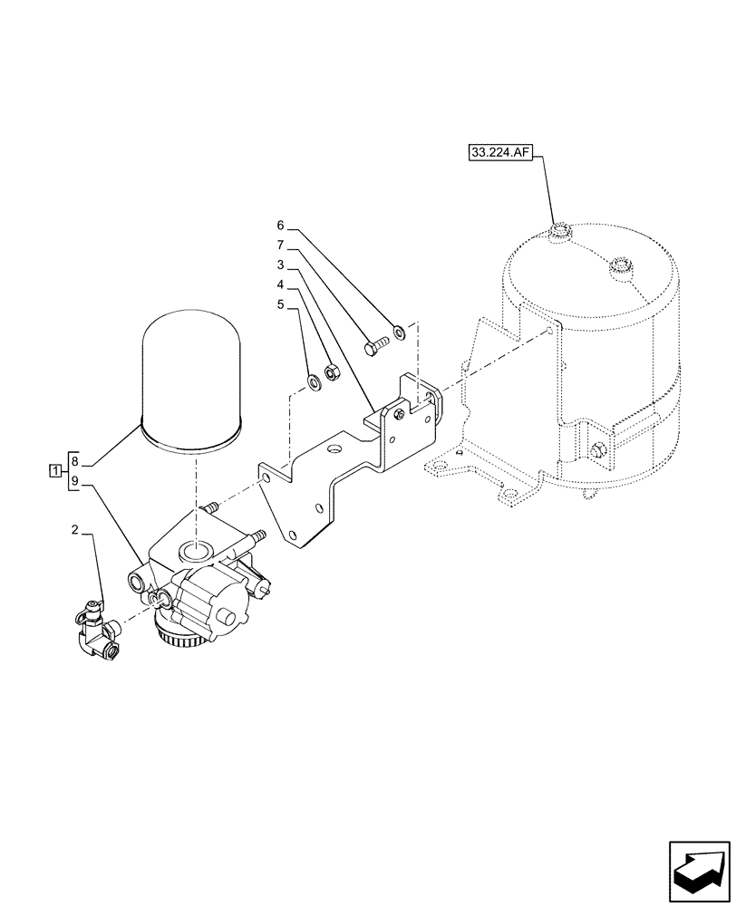 Схема запчастей Case IH PUMA 165 - (33.224.AG) - VAR - 758038, 758039, 758041, 758042, 758043, 758044 - PNEUMATIC TRAILER BRAKE (33) - BRAKES & CONTROLS