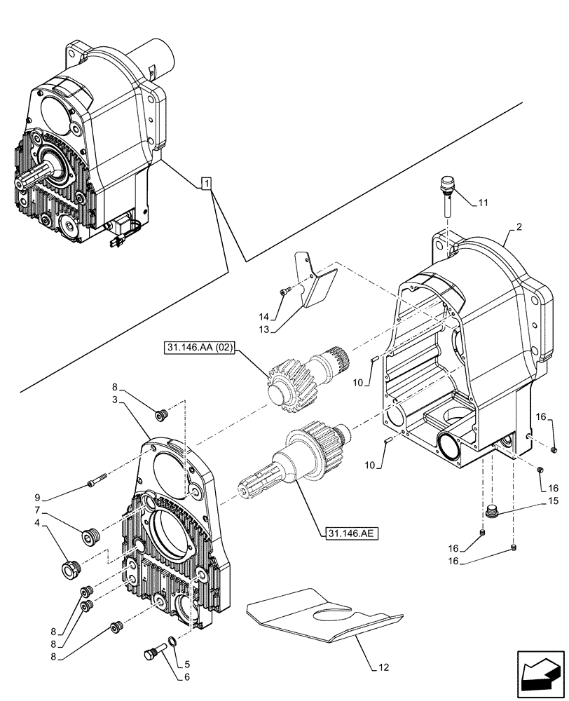 Схема запчастей Case IH PUMA 200 CVT - (31.146.AC[02]) - VAR - 758091, 758093, 758245, 758247 - FRONT, 3 POINT HITCH, FRONT PTO, HOUSING (31) - IMPLEMENT POWER TAKE OFF