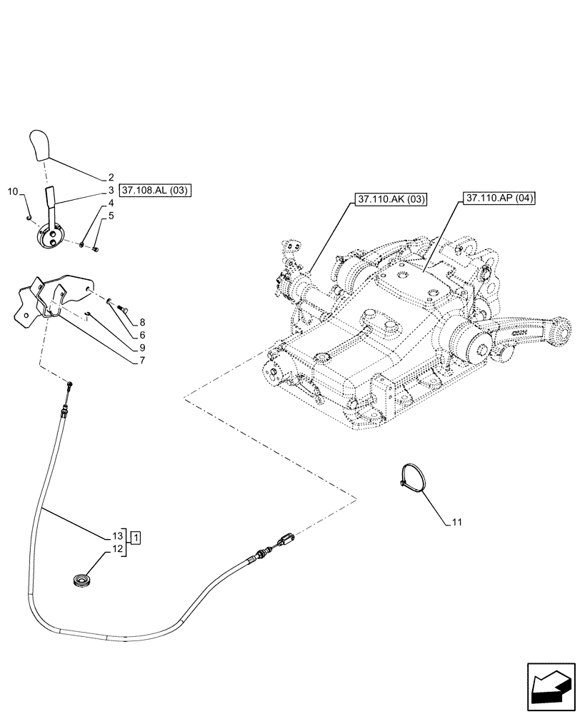 Схема запчастей Case IH FARMALL 110C - (37.108.AL[01]) - VAR - 743595, 743596 - LIFT-O-MATIC, CONTROL LEVER, CAB (37) - HITCHES, DRAWBARS & IMPLEMENT COUPLINGS