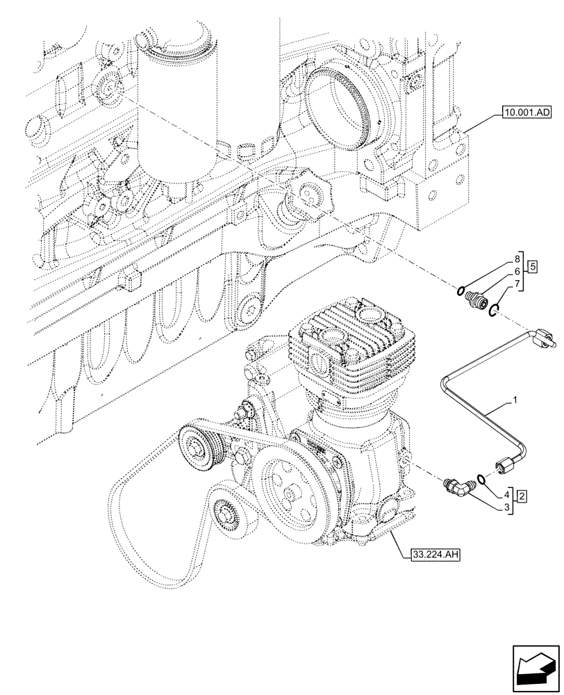 Схема запчастей Case IH PUMA 165 CVT - (33.224.AM) - VAR - 358038, 758039, 758041, 758042, 758073, 758044 - TRAILER, BRAKE, COMPRESSOR, LUBRICATION LINE (33) - BRAKES & CONTROLS