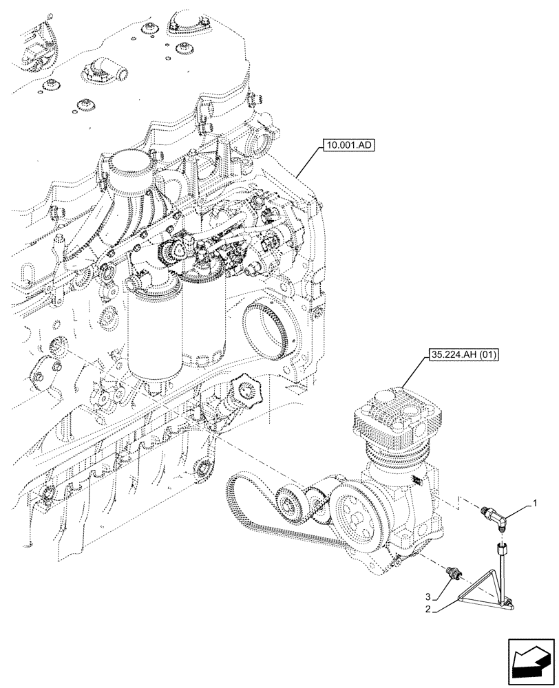 Схема запчастей Case IH PUMA 220 - (33.224.AM[02]) - VAR - 337481, 337482, 337484, 337487, 337488, 337491 - TRAILER, BRAKE, COMPRESSOR, LUBRICATION LINE (33) - BRAKES & CONTROLS