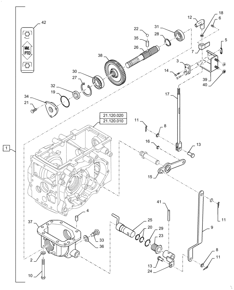 Схема запчастей Case IH FARMALL 35A - (31.120.AA[03]) - MID PTO HOUSING & LEVER (31) - IMPLEMENT POWER TAKE OFF