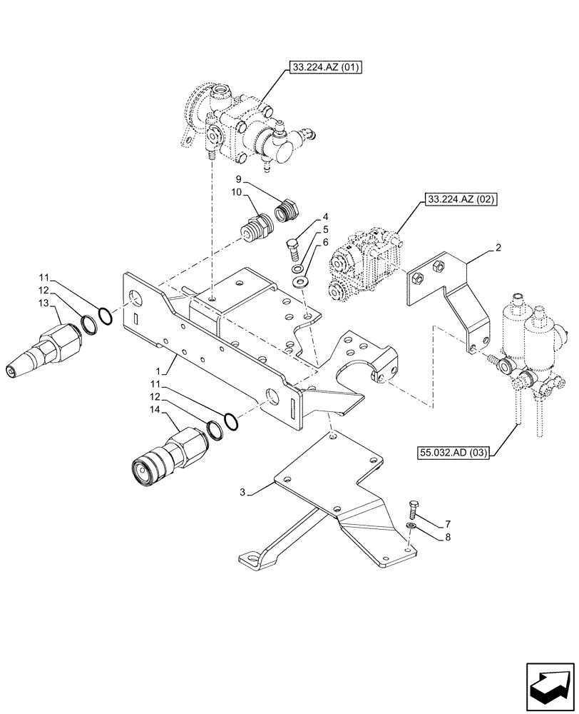 Схема запчастей Case IH PUMA 220 - (33.224.AZ[13]) - VAR - 337488, 337491 - PNEUMATIC TRAILER BRAKE, BRACKET (33) - BRAKES & CONTROLS