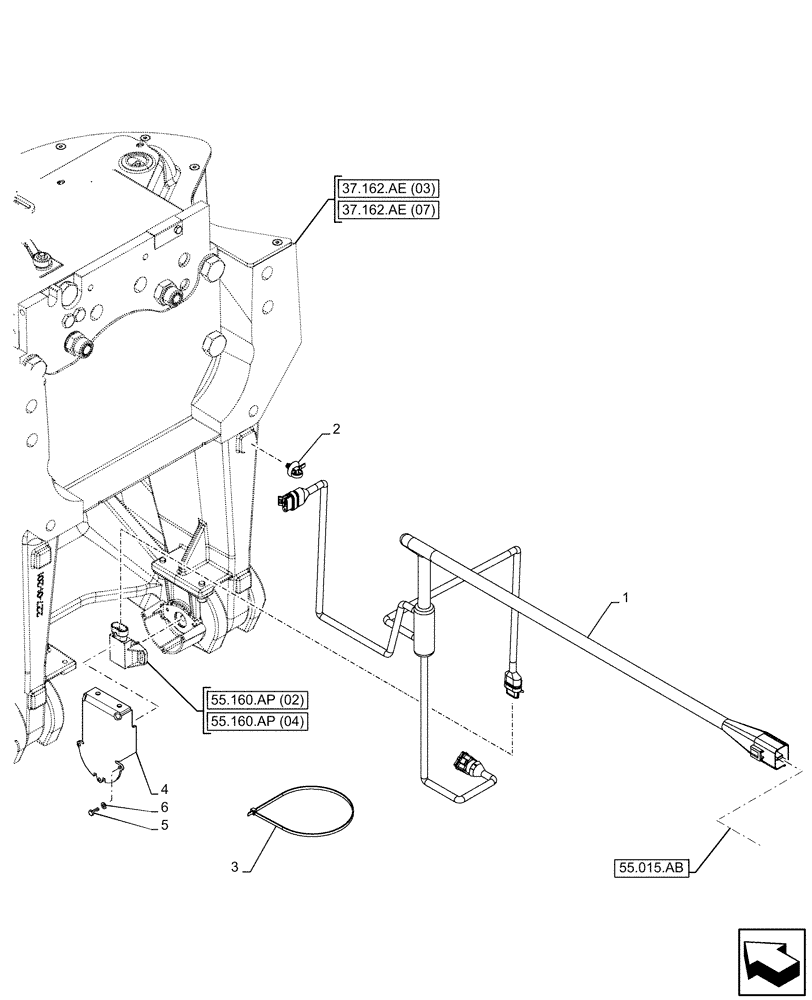 Схема запчастей Case IH PUMA 200 CVT - (55.160.AP[03]) - VAR - 758091, 758093, 758245, 758247 - 3 POINT HITCH, FRONT, FRONT PTO, POTENTIOMETER, CABLE (55) - ELECTRICAL SYSTEMS