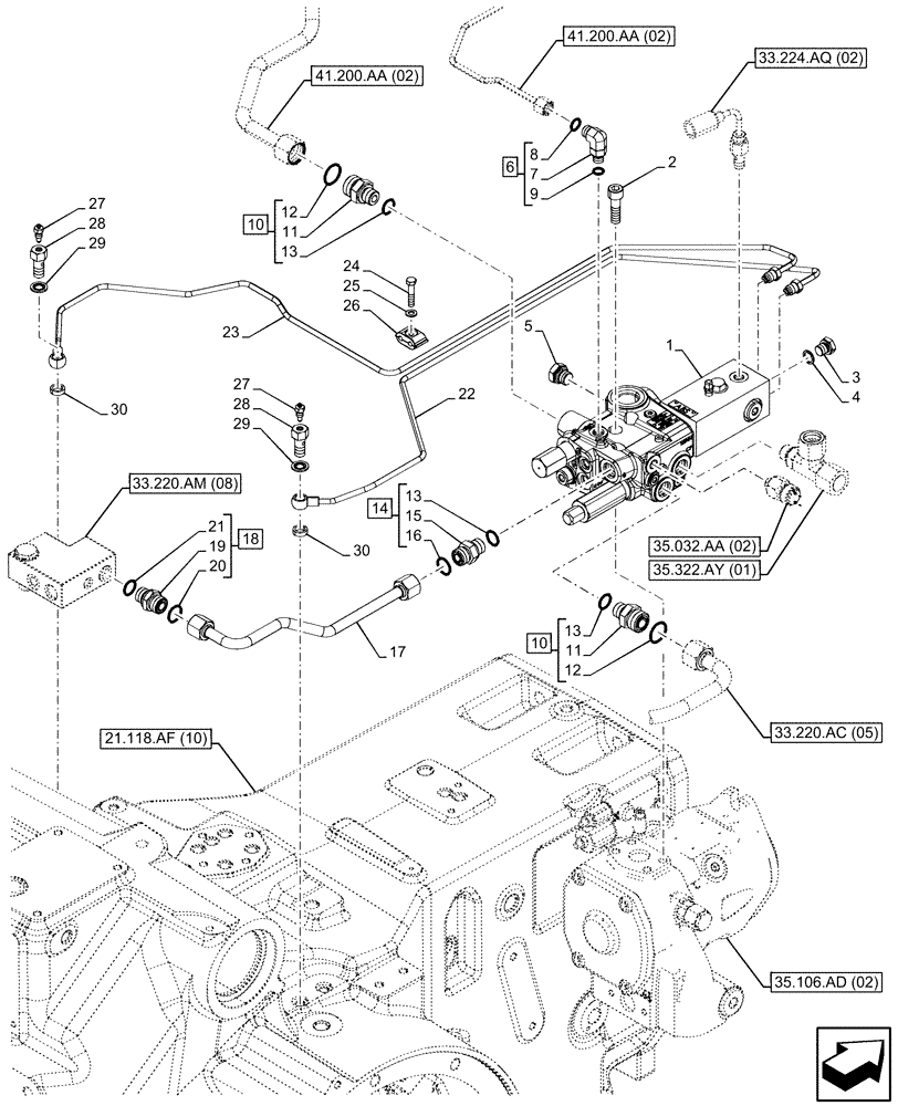 Схема запчастей Case IH PUMA 220 - (35.100.AZ[05]) - VAR - 337487 - HYDRAULIC AND PNEUMATIC TRAILER BRAKE, LINES, W/O ANTILOCK BRAKING SYSTEM (ABS) (35) - HYDRAULIC SYSTEMS