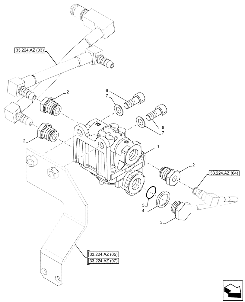 Схема запчастей Case IH PUMA 200 - (33.224.AZ[02]) - VAR - 337481, 337482, 337484, 337487, 337488, 337491, 758038, 758039, 758041, 758042, 758043, 758044 - PNEUMATIC TRAILER BRAKE, QUICK-RELEASE, VALVE (33) - BRAKES & CONTROLS