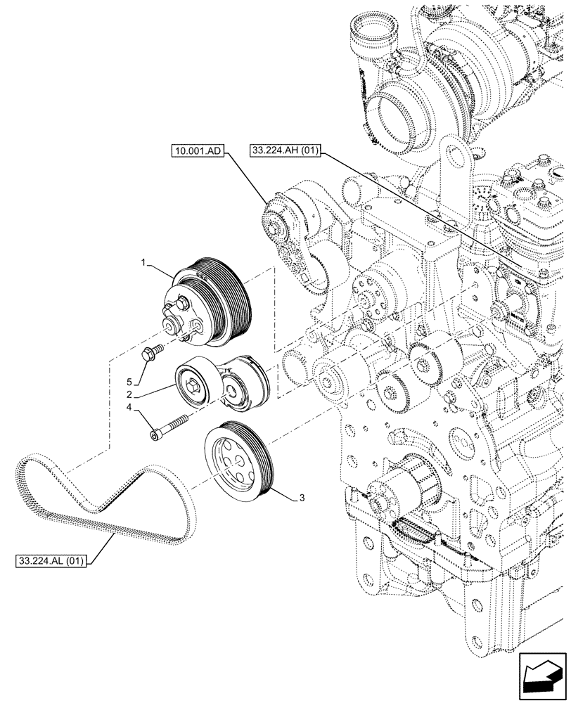 Схема запчастей Case IH PUMA 185 CVT - (33.224.AO[01]) - VAR - 337481, 337482, 337484, 337487, 337487, 337488, 337491 - TRAILER, BRAKE, COMPRESSOR, PULLEY (33) - BRAKES & CONTROLS